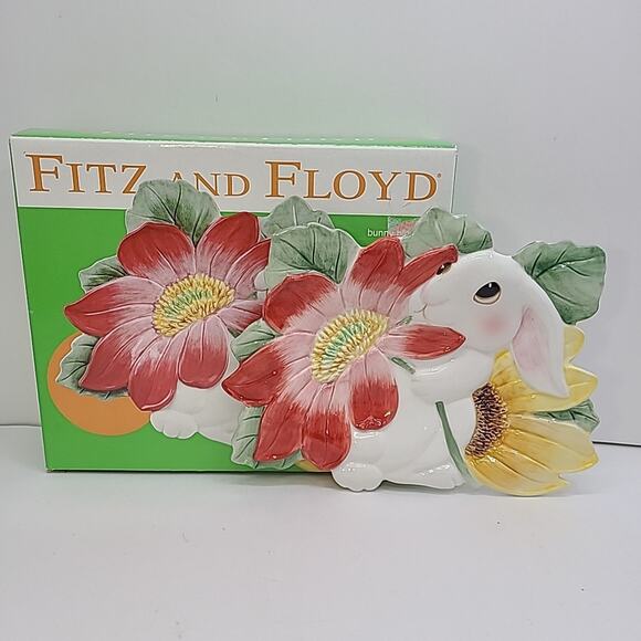 Fitz And Floyd Bunny Blooms Canape Plate 2002 Vintage 10 " X 8" With Box Easter - Picture 1 of 6